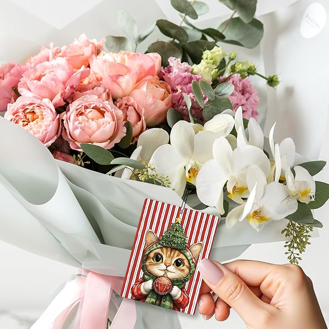 Christmas Orange Tabby Cat Car Air Freshener 4 Pcs, Cute Xmas Tree Kitten Hanging Scents Air Freshener for Women Gifts, Cat Lover Gifts Scented Car Accessories Decor for Room Closet Drawer