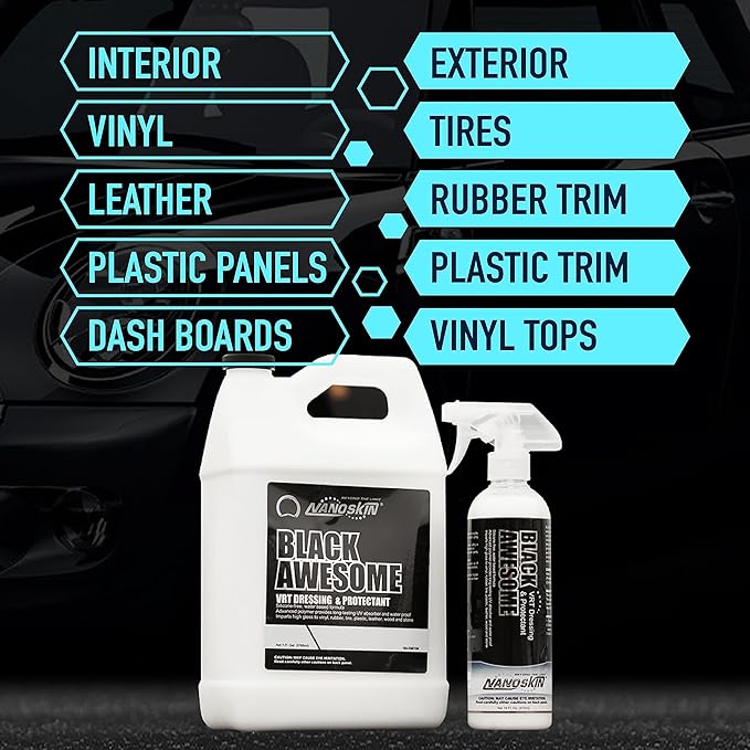 Nanoskin BLACK AWESOME Silicone-Free VRT Dressing Protectant 1 Gallon – Adjustable Like-New Finish to Vinyl, Rubber, Tire, Trim, Plastic, Interior & More | Safe for Cars, Trucks, Motorcycles, RVs