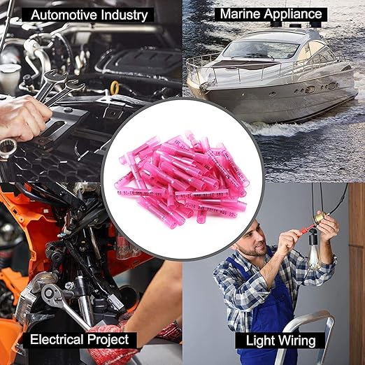 Heat Shrink Butt Connectors, 200Pcs 22-16 AWG Red Insulated Waterproof Electrical Wire Connectors Automotive Marine Grade Wire Crimp Terminals Butt Splices, Ideal for Boat, Truck, Stereo