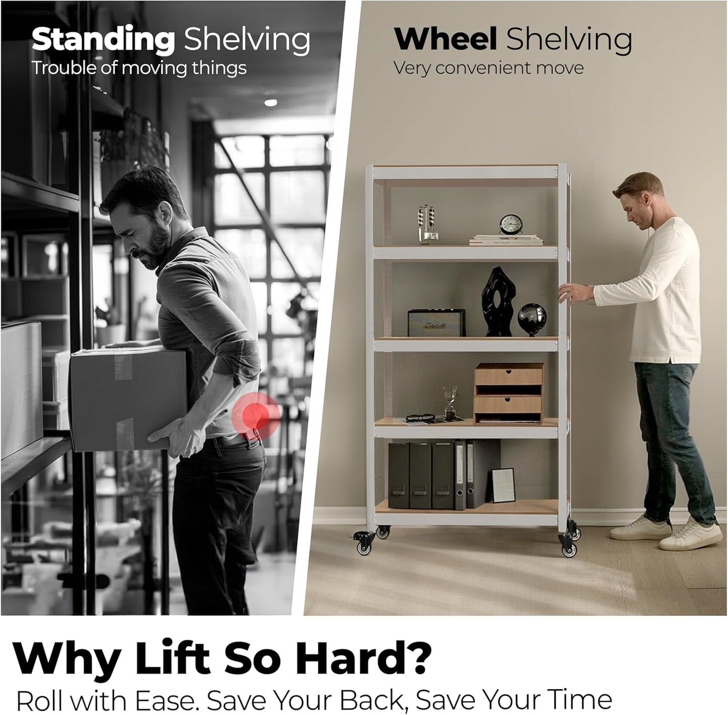 HOMEDANT House White 5-Tier Metal Rolling Cart Shelf Rack Casters Heavy Duty Wheel Shelving Unit Adjustable Utility Storage Shelves Organizer Shelf Kitchen Garage 24.4" W x 16.5" D x 62.2" H 4Pack