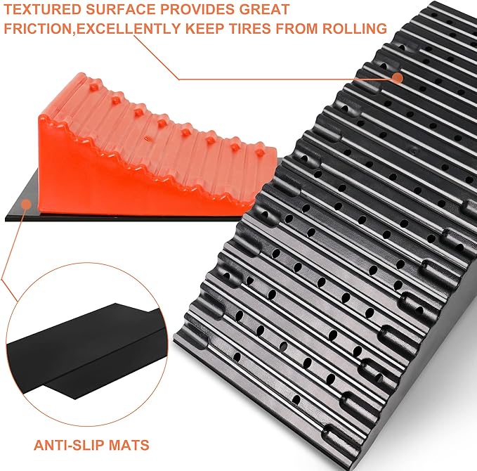 HDPE Curved RV Leveling System for Travel Trailers,Include 2 Camper Levelers,2 Chocks,2 Anti-Slip Rubber Mats,1 Carrying Bag,Up to 35000lbs,Faster and Preciser Leveling Than Camper Leveling Blocks