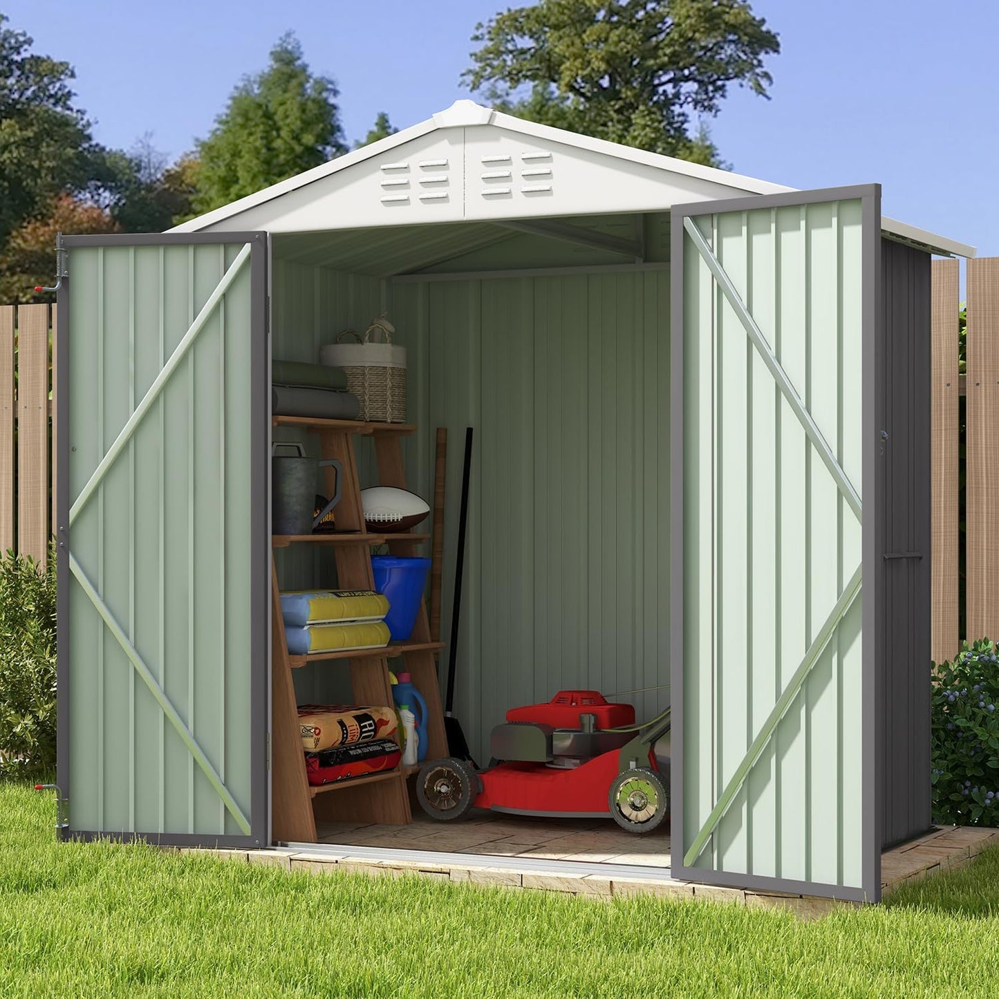 Patiowell 6x4 FT Outdoor Storage Shed, Water-Resistance Metal Outdoor Sheds with Vents & Lock, Garden Shed of Galvanized Steel for Lawn, Patio, Backyard Garden Tools, Bikes, Green