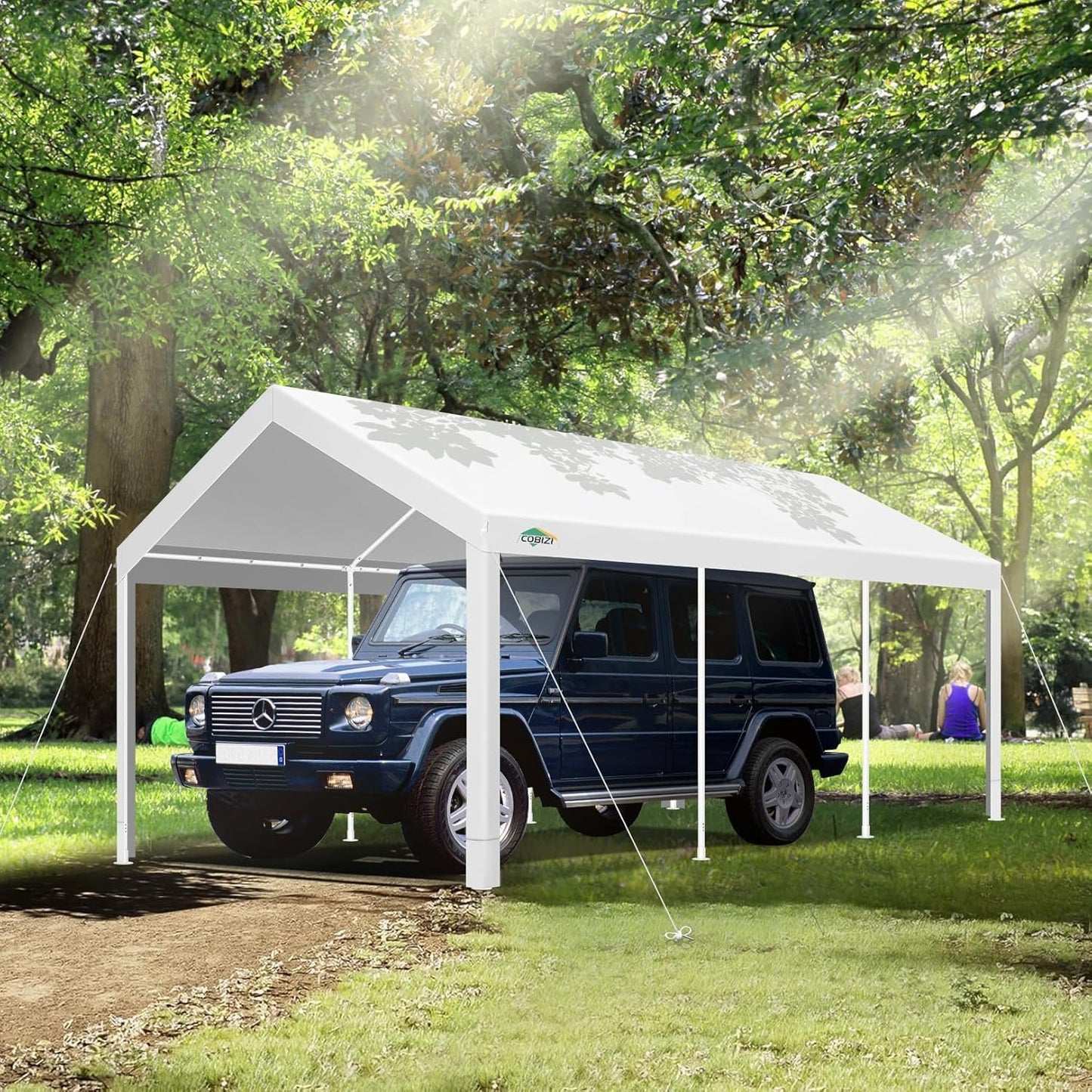 COBIZI Carport 10x20ft Heavy Duty Portable Garage, 2.0 Powder Coated Frame(Better Than Galvanized), Waterproof Shelter with Built-in Sandbags, for Car/Boat/SUV, White