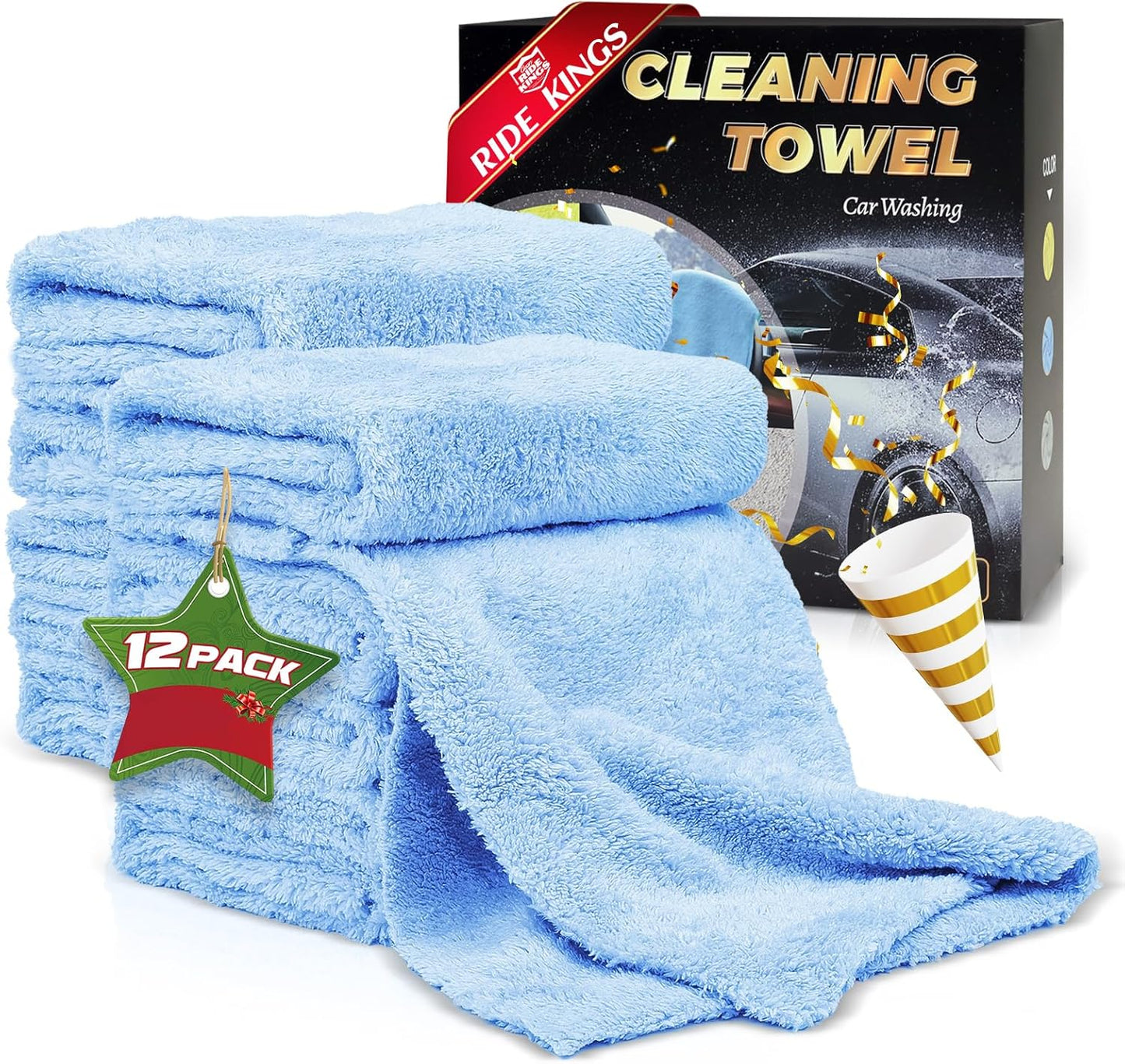 Car Wash Towel(Coral Fleece) for Car,SUV,RV,Motorcycle,Absorbent, Lint-Free, Endless Extra Soft,Reusable and Durable,Interior & Exterior Microfiber Rags 16in x 16in-12 Packs|Blue