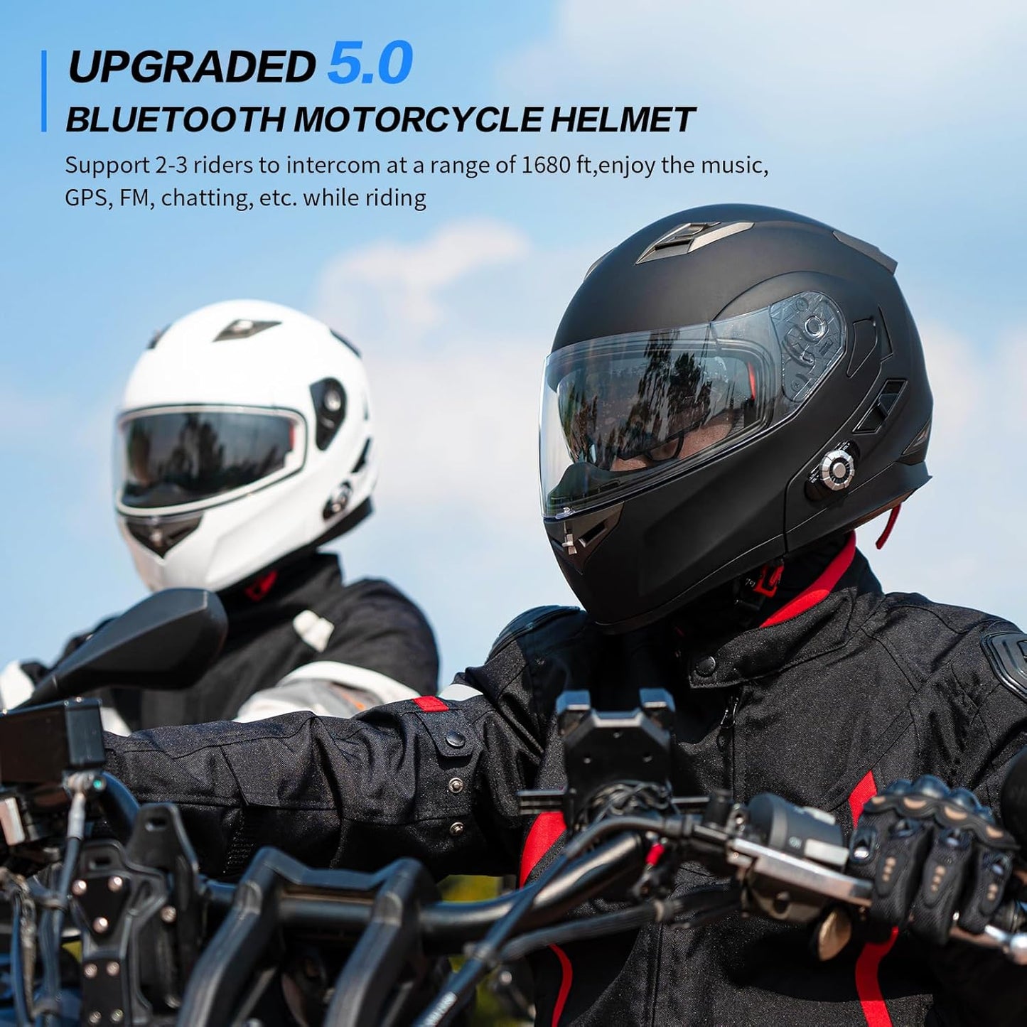 Motorcycle Helmet Bluetooth 5.0 Integrated New EPS FreedConn BM2-S Modular Flip Up Dual Visor Motorbike Helmet DOT FMVSS-218 Approved MP3 FM for Adults Men Women(Small, Glossy Black)