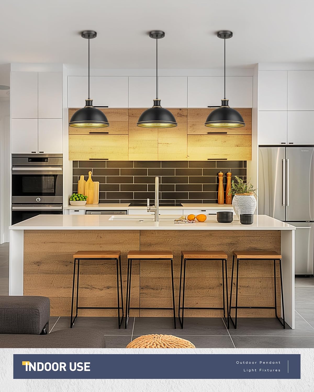 kudos Outdoor Pendant Light, 12" Large 1-Light Hanging Porch Lights, Black Outside Chandelier for Porch Gazebo Patio Entryway, KDOPL03-BK-S