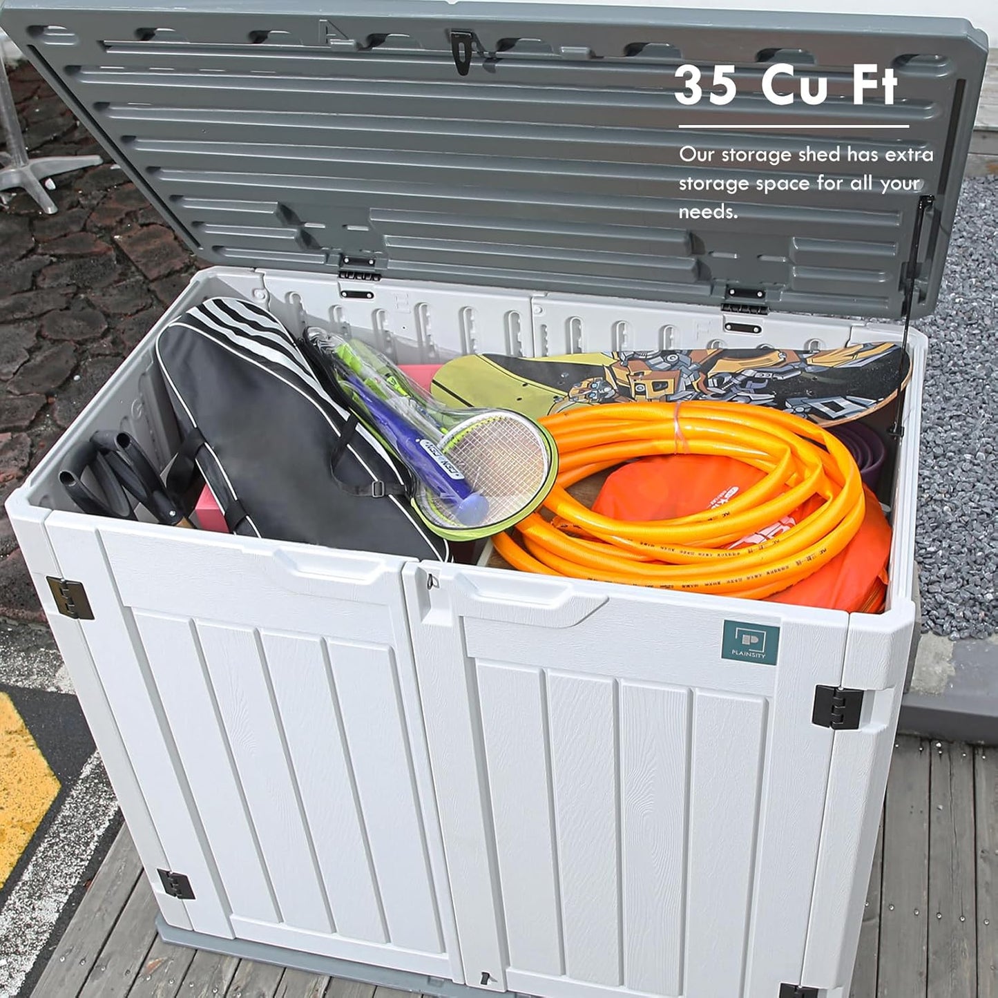 35 Cu.ft Outdoor Storage Shed, Large Resin Storage Box, Waterproof & Lockable Cabinet for Garden Yard Patio Garage Backyard Storage (White - 35 Cu. ft)