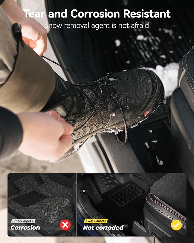 3W Floor Mats & Front Carpet Fit for 2019-2025 2026 Chevy Silverado/GMC Sierra Denali 1500 & 2020-2026 GMC Sierra 2500HD/3500HD Crew Cab, TPE All Weather Accessories 2 Rows Full Set Car Mats