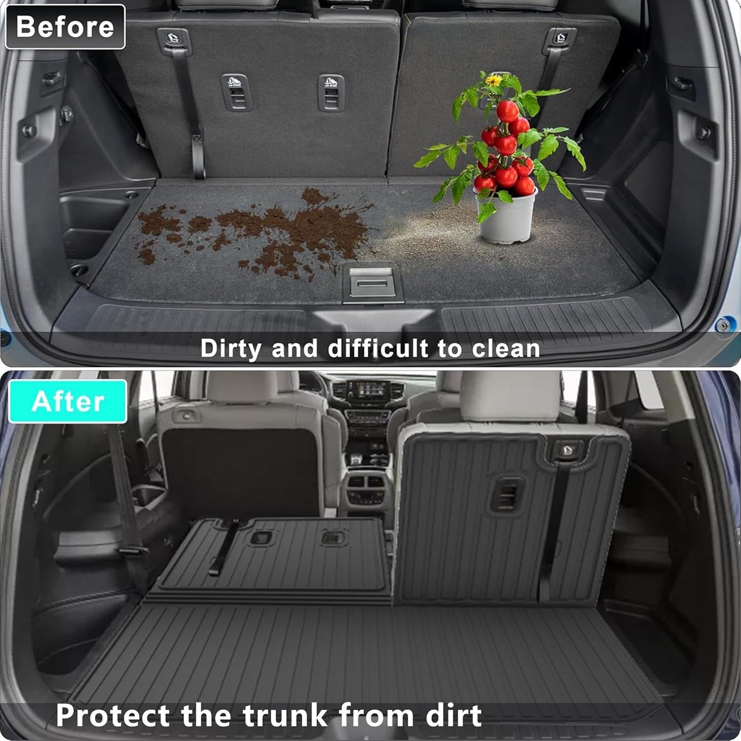 Original Cargo Mat & Backrest Mat Fit for Honda Pilot 2016-2022: Cargo Liner with Backrest Mat Behind 3rd Row Back Seat Protector - All Weather Protection Trunk Mat with Back Seat Cover Accessories