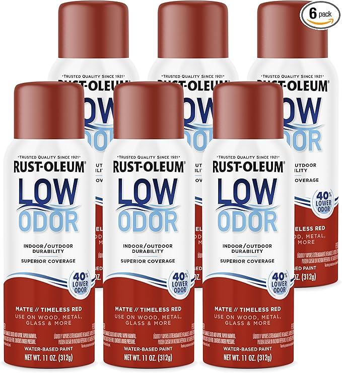 Rust-Oleum Low Odor Premium Spray Paint, 11 oz, Matte Timeless Red, 6 Pack