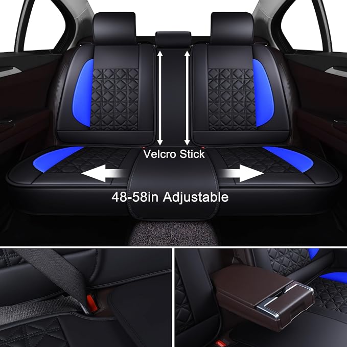 OASIS AUTO Car Seat Covers Full Set Premium Waterproof Faux Leather Cushion Universal Accessories Fit SUV Truck Sedan Automotive Vehicle Auto Interior Protector (OS010-Black&Blue)
