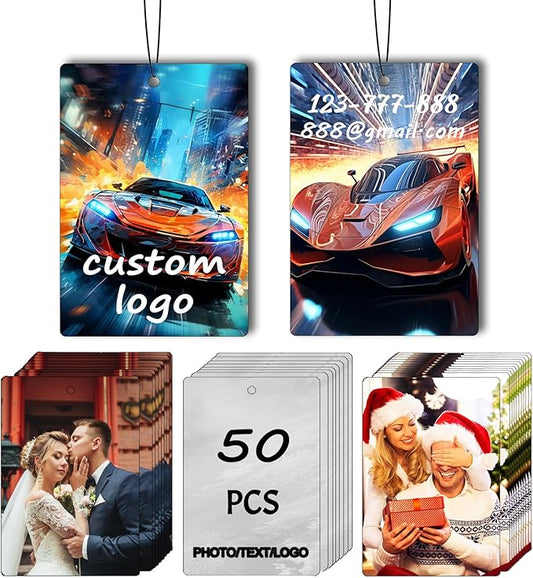 50Pcs Custom Personalized Air Freshener for Car Bulk, Personalized Double-Sided Car Air Fresheners with Photo Text Logo Customized Bulk Wedding Party Guests Souvenir Gifts (50 Rectangle)