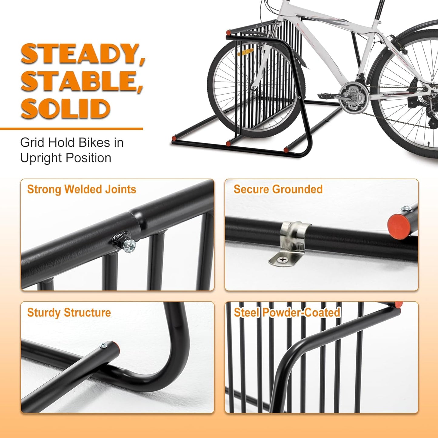 Floor Bike Rack, 60" Double-Sided Grid Bike Rack Stand, 10-Bike Freestanding Bicycle Storage Holder for Outdoor Garages Streets Yards Bike Events