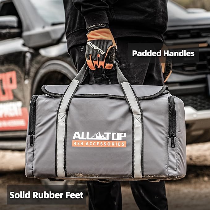 ALL-TOP Recovery Pack Bag, Water-Resist Tool Organizer for Offroad Gear & Overland Equipment, Standing Zippered Waterproof Storage Tote, Gray Empty