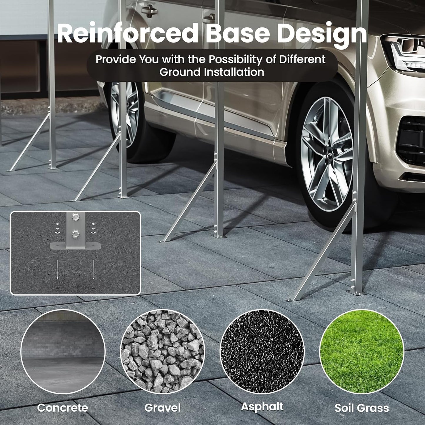 12x20Ft Carport, Heavy Duty Metal Car Port, All-Weather Protection, Easy Assembly for Cars, Trucks, Boats, Tractors, and Outdoor Storage