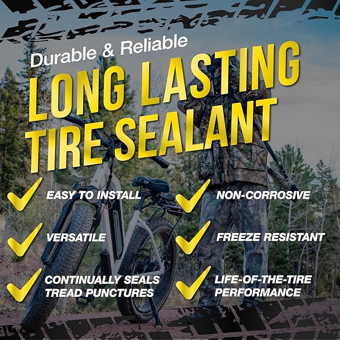 Flat Out Tire Sealant Sportsman Formula - Prevent Flat Tires - Seal Leaks - Sportsman Formula with Valve Core Tool - Contains Kevlar - Tubeless Tire Sealant - Fast-Acting Formula - 1 Gallon