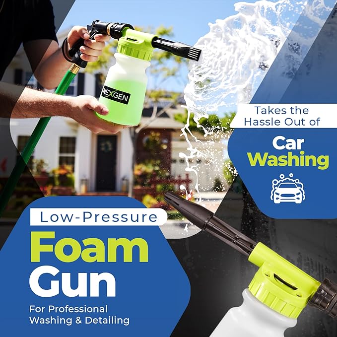Nexgen Low Pressure Foam Gun | Adjustable Pressure Washer Gun, Compatible with Any Car Wash Soap | Heavy-Duty & Reusable Foam Cannon Gun, Fits Standard Garden Hose