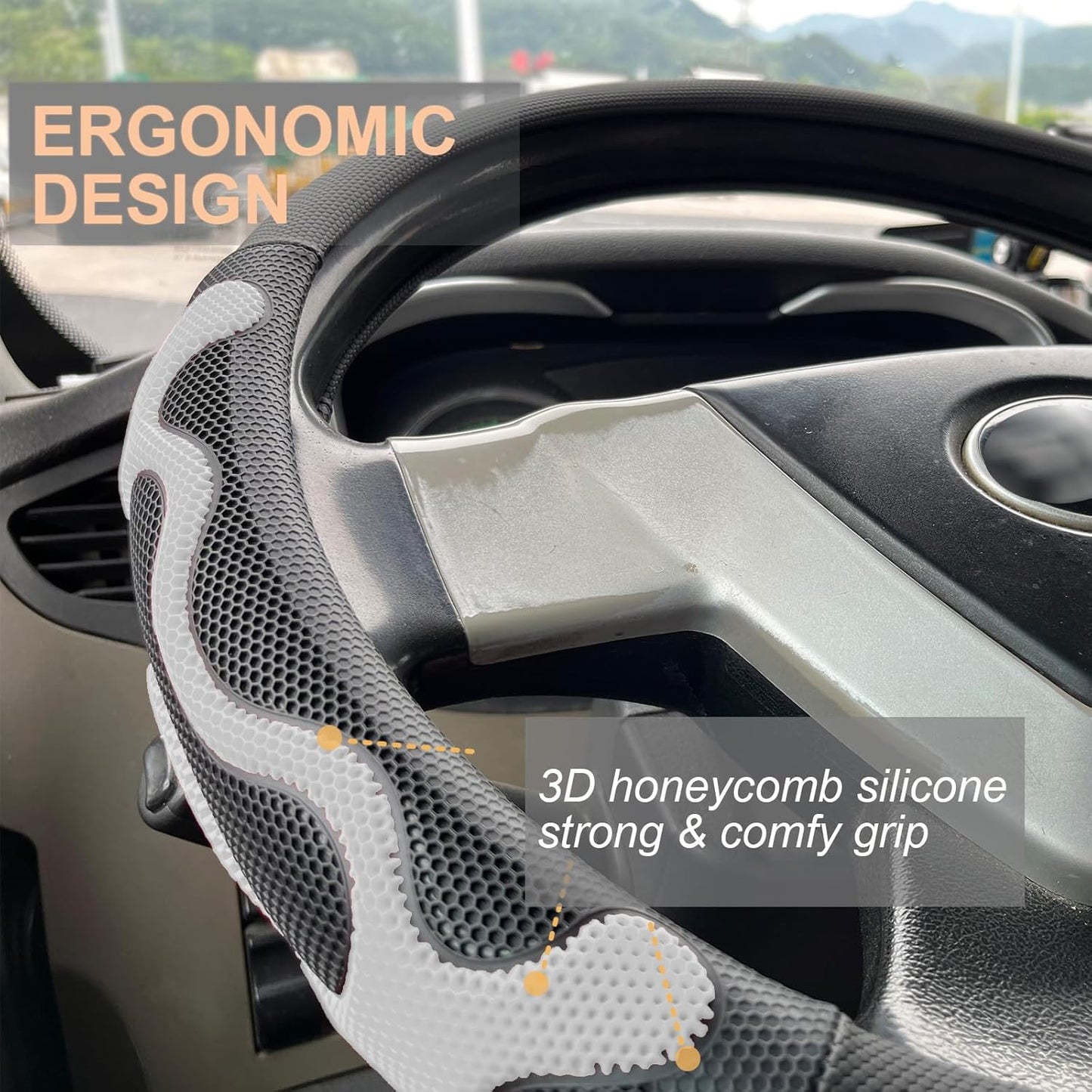 PINCTROT XL Size 17.5-18 Inch Comfy Grip Steering Wheel Cover for Semi Truck, Fits RV, Big Rig Trucker, 18 Wheeler and Classic Cars, Anti-Slip Design 17.5-18 Inch(Silicone White)