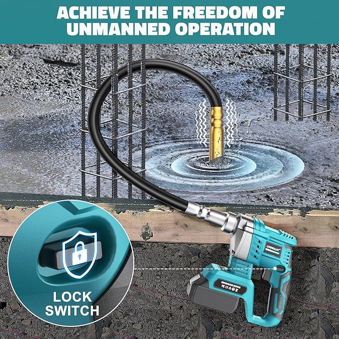 LIVOWALNY Handheld Concrete Vibrating Tool Compatible with Makita 18V Battery(No Battery), 600W Cordless Electric Concrete Vibrator w/3.8ft Shaft Rod, Portable Pencil Cement Vibrarator Remove Bubble