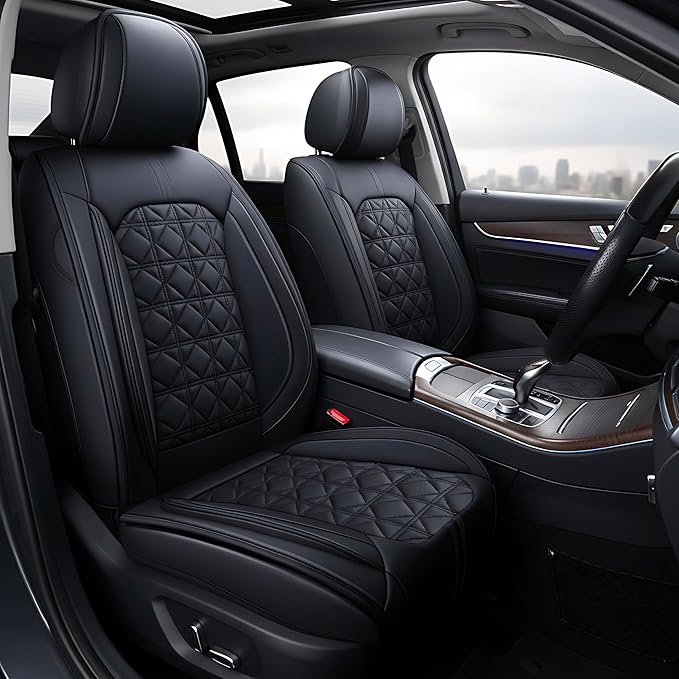 OASIS AUTO Car Seat Covers Full Set Premium Waterproof Faux Leather Cushion Universal Accessories Fit SUV Truck Sedan Automotive Vehicle Auto Interior Protector (OS010-Black)