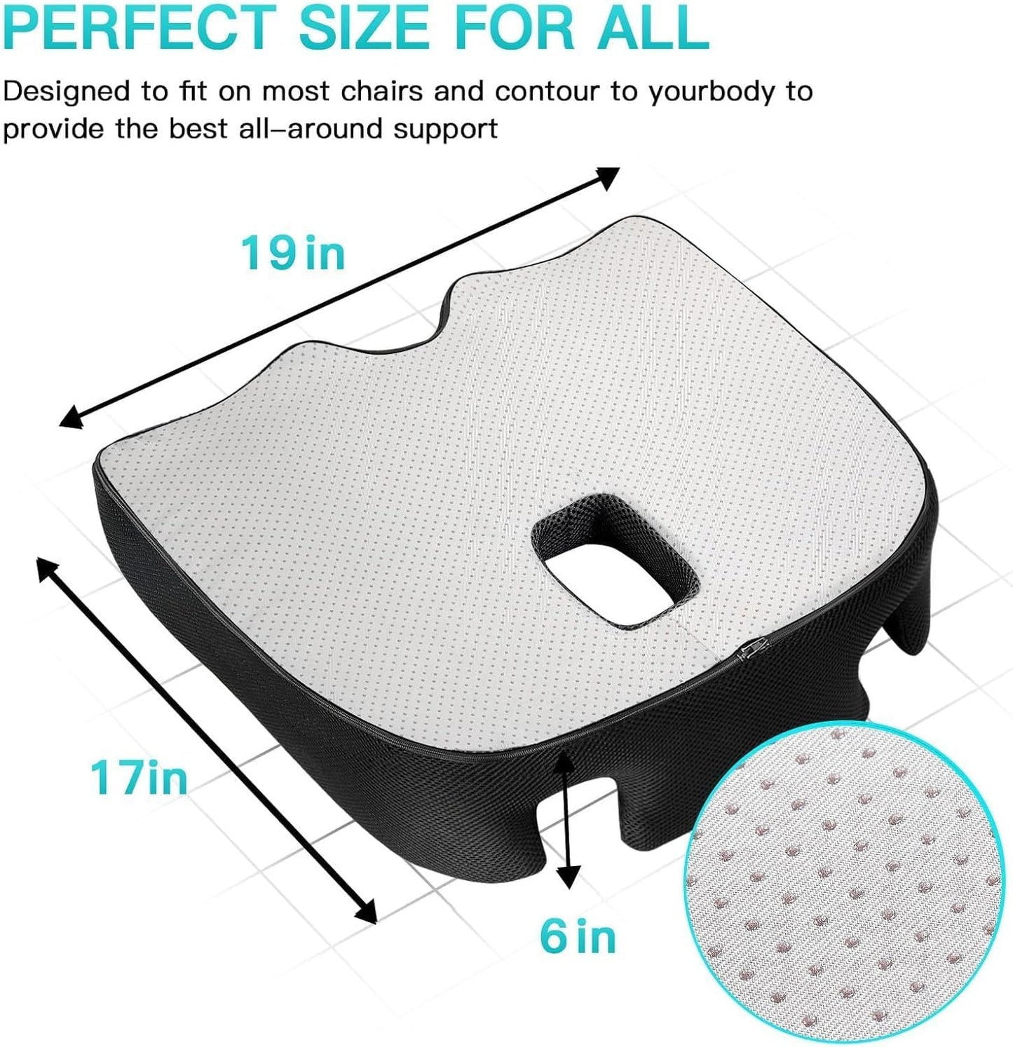 Benazcap X Large Memory Seat Cushion for Office Chair Pressure Relief Sciatica & Tailbone Pain Relief Memory Foam Firm Coccyx Pad for Long Sitting, for Office Chair, Gaming Chair and Car Seat Upgrade