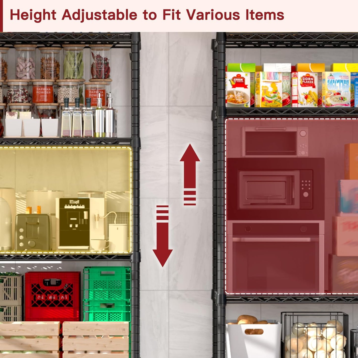 PrimeZone Wire Metal Storage Shelves - 5 Tier Adjustable NSF Certified Heavy Duty Garage Shelving Unit Organizer Rack, Steel Utility Shelf for Kitchen, Pantry, 35.5" W x 14" D x 72" H, Black, 3 Packs