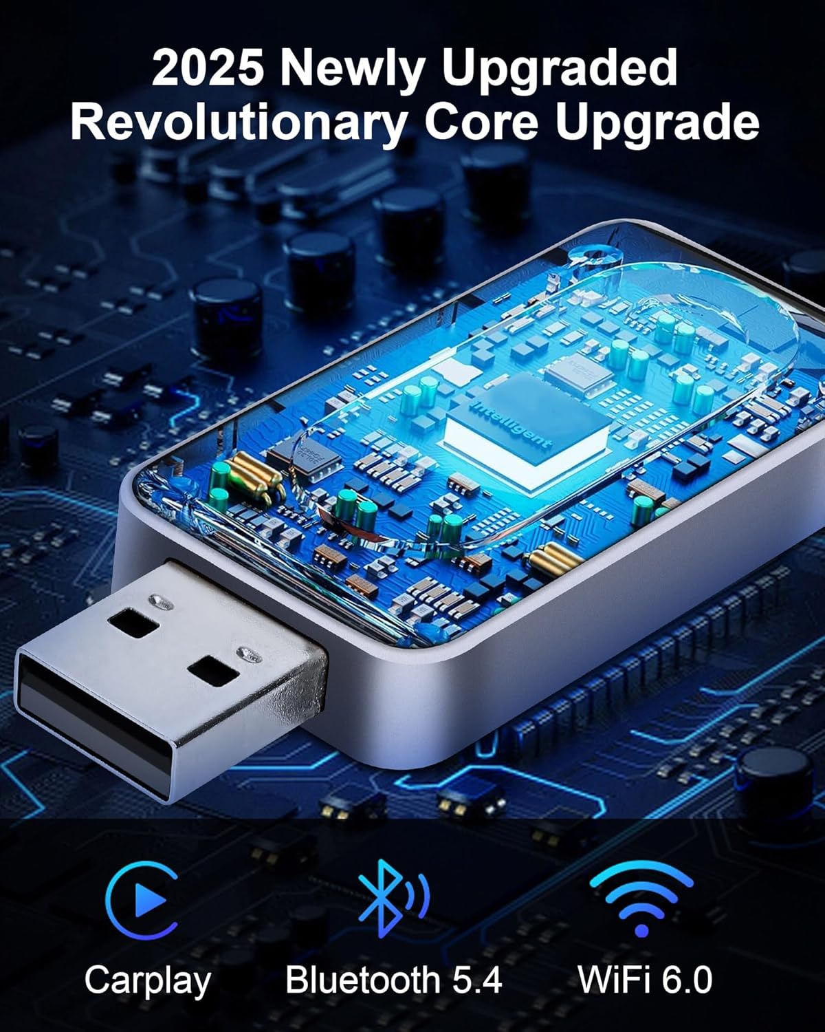 Wireless CarPlay Adapter for iPhone 6+,2025 Upgraded Mini Carplay Wi-Fi 6, 5.8GHz Low Latency Convert Wired to Wireless Car Play Adapter for Apple, 2016+ Cars