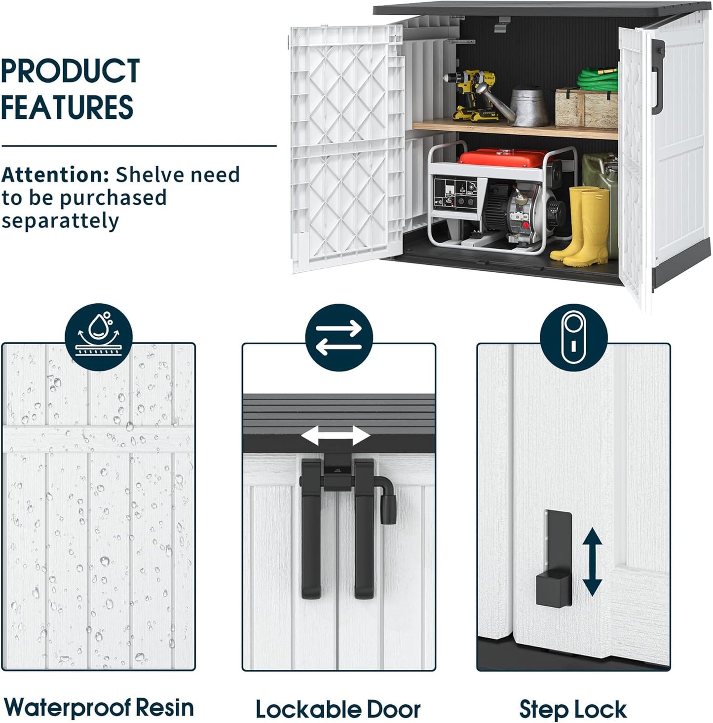 Outdoor Storage Shed 36 Cu. Ft. Resin Garden Horizontal Storage Large Capacity Weather Resistant Storage Box, Lockable Resin Waterproof Shed for Garbage Cans, Garden Tools