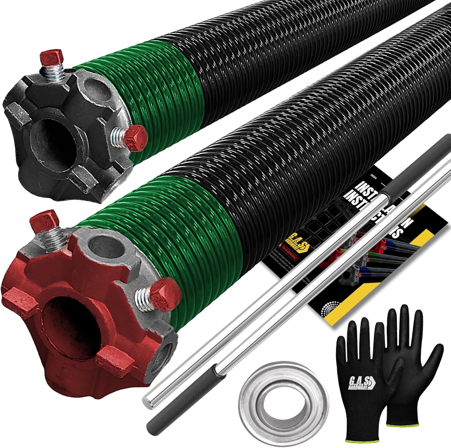 Garage Door Torsion Springs 243x2x30, Includes 1” Steel Bearing, Gloves, and Winding Bars for The Left and Right Side of Garage Door Precision E-Coating 5-Year Warranty Minimum 30,000 Cycles (Pair)