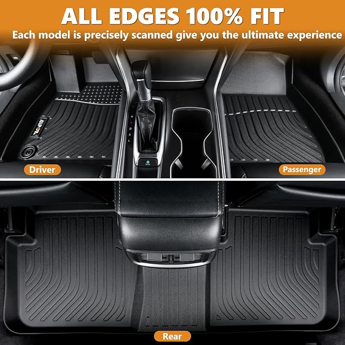 AIPOIL® Floor Mats & Cargo Liner Set for 2007-2011 Honda CRV All Weather Protection TPE Anti-Slip Automotive Full Set Custom CR-V Car Mats Accessories - Black