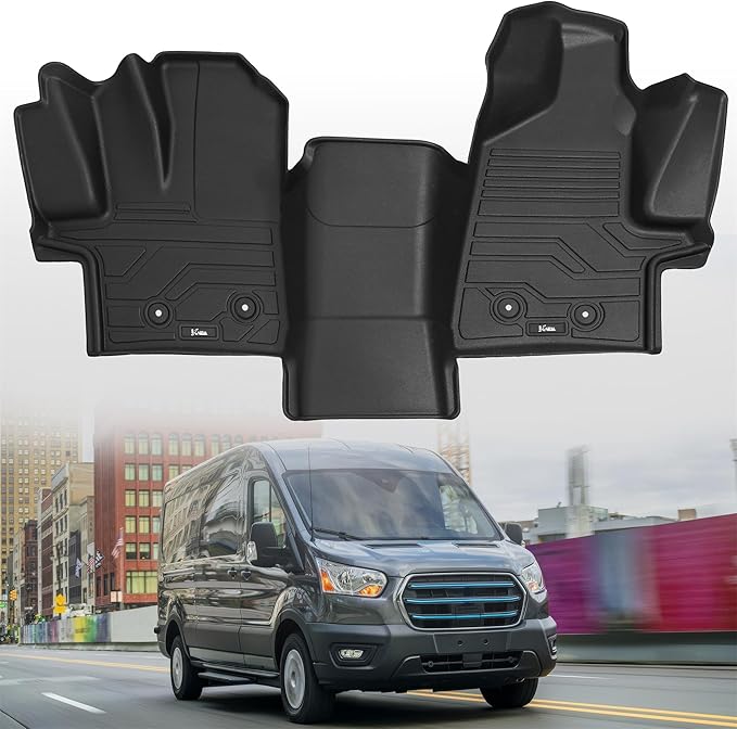 KARPAL Floor Mat Front Liner Fit for 2022-2024 2025 Ford Transit (All Models w/Vinyl Floors), Custom Fit TPE All Weather Ford Transit Front Accessories 1st Row Floor Liner - 1PCS