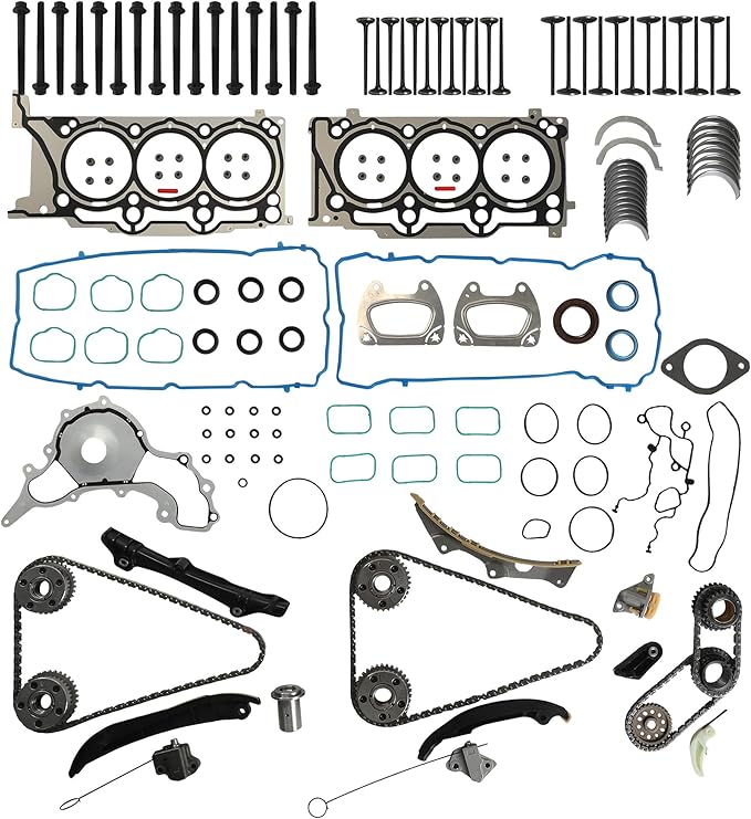 Engine Overhaul Rebuild Kit Timing Chain Kit Head Gasket Set Bearings Fit For Jeep Chrysler 200 300 Challenger Charger Ram 1500 Wrangler Dodge Ram Pentastar 3.6L V6 2011-2016 HS26541PT, ES72467