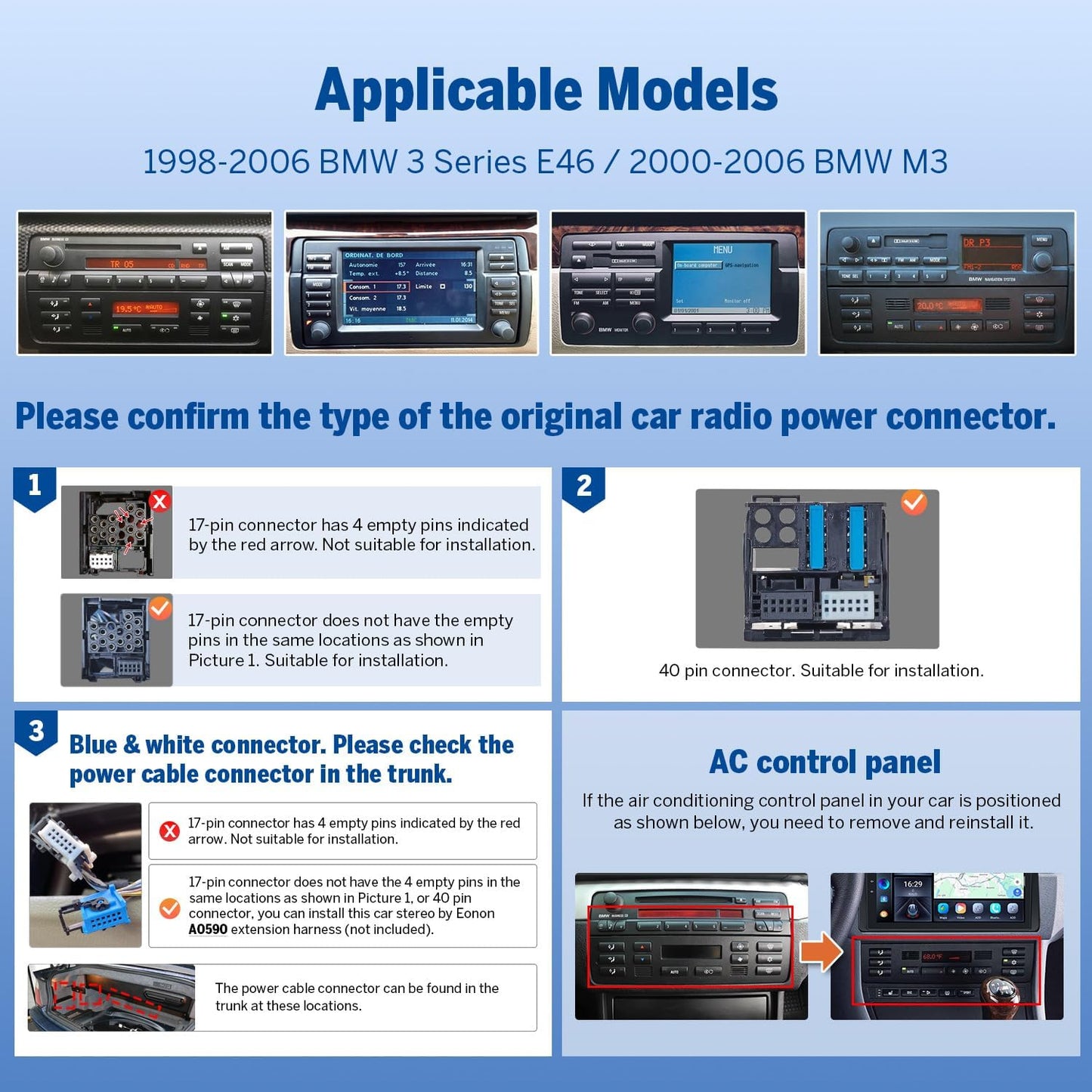 Eonon Car Stereo for BMW 3 Series 325i 330i M3 (E46) 1998-2006, Android 14 Wireless CarPlay Stereo, 9 Inch Touchscreen Android Auto Radio, Bluetooth/SWC/GPS, 3+32G - E46X7