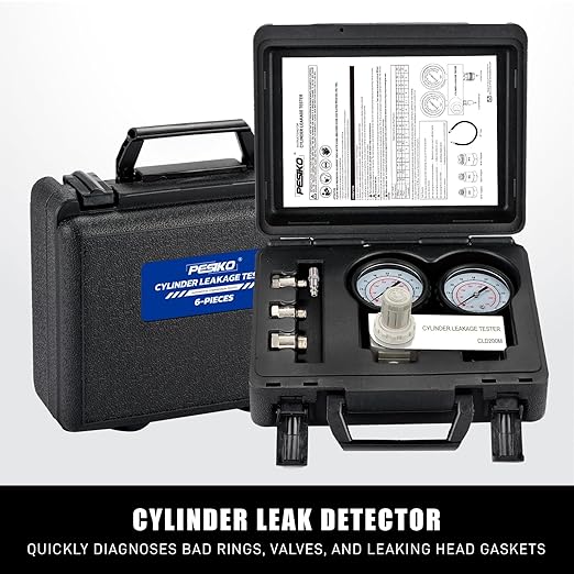 Cylinder Leak Tester Kit, Dual-Gauge 0-100PSI/700kPa, Locate Leak Sources Fits 10-18mm Spark Plugs Gas Engine Diagnostic Tool