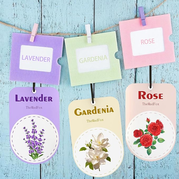 12 Pcs Car Air Fresheners Hanging Paper Plants，Long-Lasting Freshener Scents Lavender Rose Gardenia，Decoration Decal Accessories For Home or Car