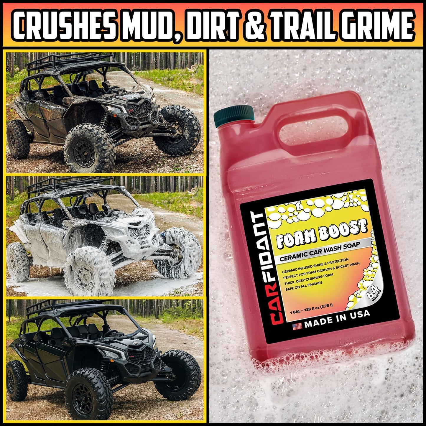 Foam Boost Off-Road & ATV Wash Soap – Heavy Duty pH-Balanced Car Wash for Trucks, UTVs, RVs & Dirt Bikes – Quick Rinse, No Residue – Works with Foam Cannons, Guns & Buckets – 64 fl. Oz.