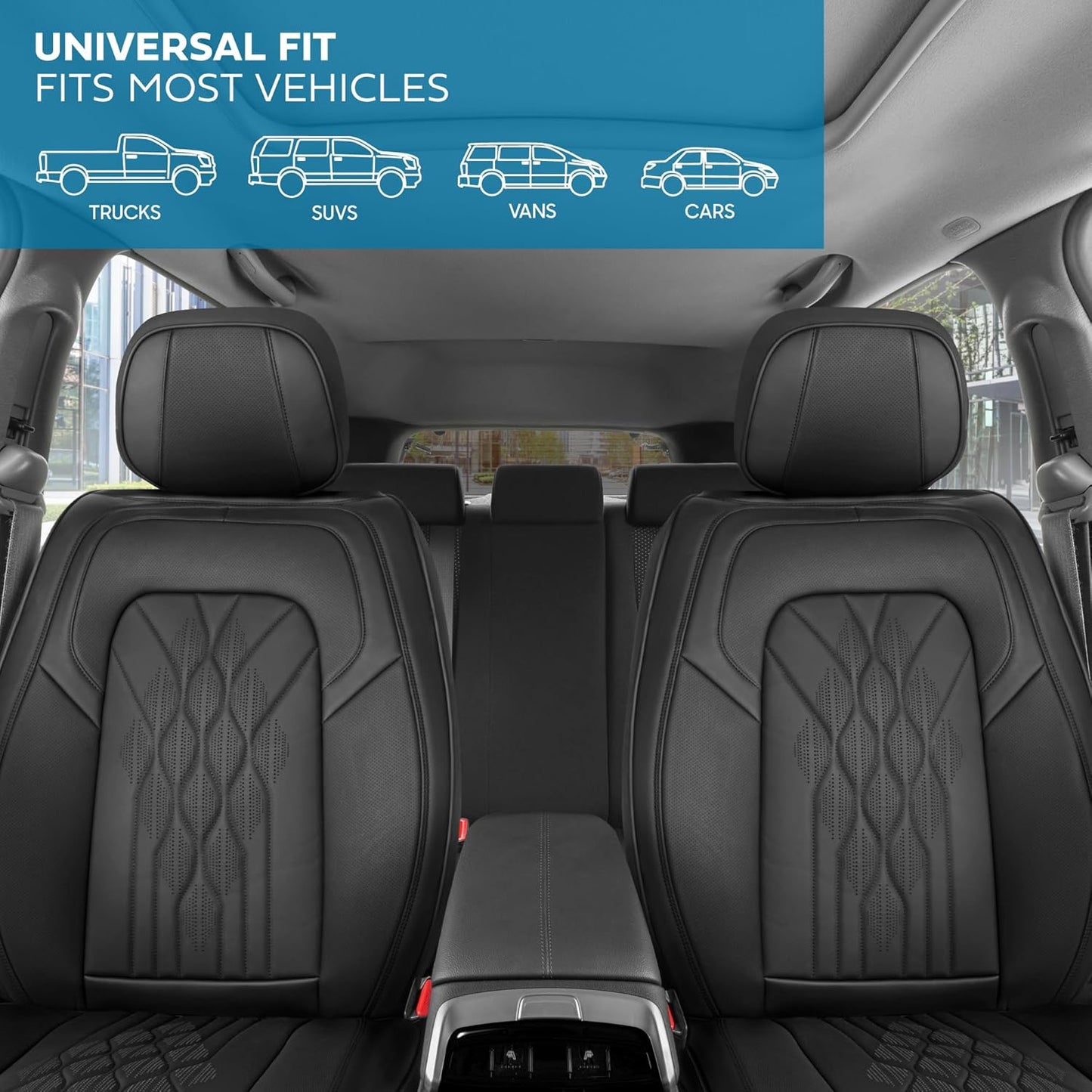 Elite Edition Faux Leather Seat Covers for Cars, Trucks, & SUV - 2 Black Car Seat Covers for Front Seats - Universal Fit Car Accessories Automotive Interior Cover Protector for Most Vehicles