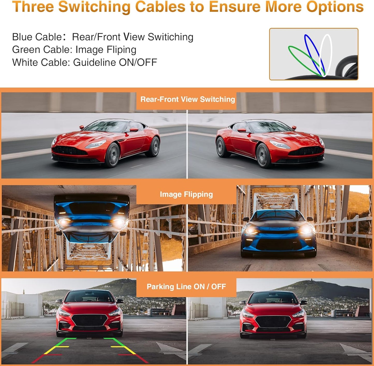 Backup Camera, Real 142° Wide Angle Reverse Camera, HD Vehicle Backup Cameras, IP68 Waterproof, Super Night Vision Rear View Camera for Car Pickup Truck SUV RV