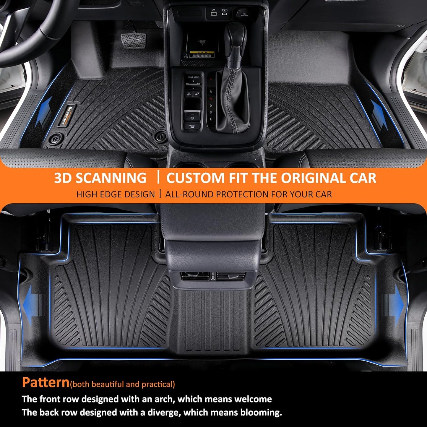 Binmotor-Floor Mats & Cargo Liner for Nissan Murano 2025, 1st & 2nd Row Full Set, TPE Rubber Waterproof Car Mats All Weather Heavy Duty Car Floor Liners-Black for Nissan Murano Accessories