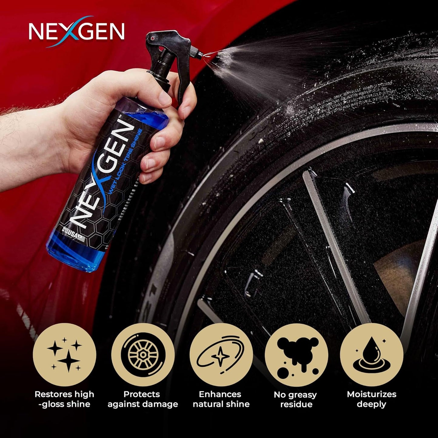Nexgen Wet Look Tire Shine (Gallon) - High-Gloss Finish & UV Protection - Keeps Tires & Trim Fresh - On-The-Go Car Detailing - Car Cleaning Supplies - for Tires, Plastic, Rubber, & Vinyl