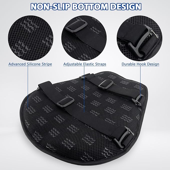 AEROiVi Airflow Pro Motorcycle Seat Pad – Ultra-Breathable 3D Mesh & Quick-Dry Fabric | 1.18" Thick Ergonomic Support | Anti-Slip Silicone Dots | Machine Washable for Easy Cleaning