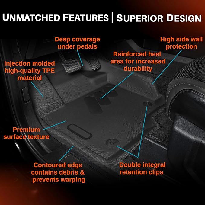 BaseLayer Elite Floor Mats for Ford F150 (2015-2025) SuperCrew and (2022-2025) Lightning with Rear Fold-Flat Storage - Made in USA – Precision Fit Heavy Duty All-Weather Mats - Front & Rear