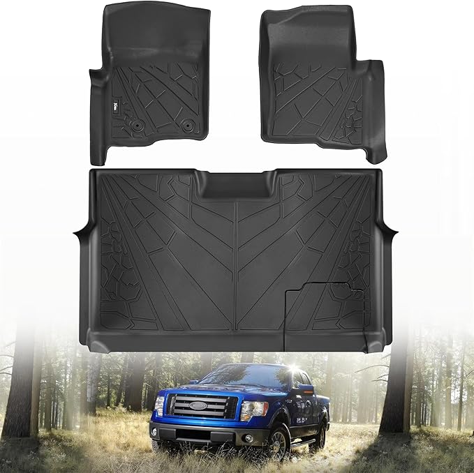 KARPAL Floor Mats Fit 2010-2014 Ford F150 SuperCrew/Crew Cab with 1st Row Bucket Seat, Custom Fit All Weather TPE F-150 Floor Liners, 1st & 2nd Row F150 Accessories Car Mats