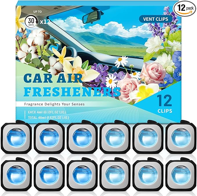 STRN Car Air Freshener, 6 New Car, 6 Baby Powder Scents, Car Air Freshener Vent Clips 12 Variety Packs, Long Lasting Air Fresheners Car Accessories Fragrance, Up to 360 Days