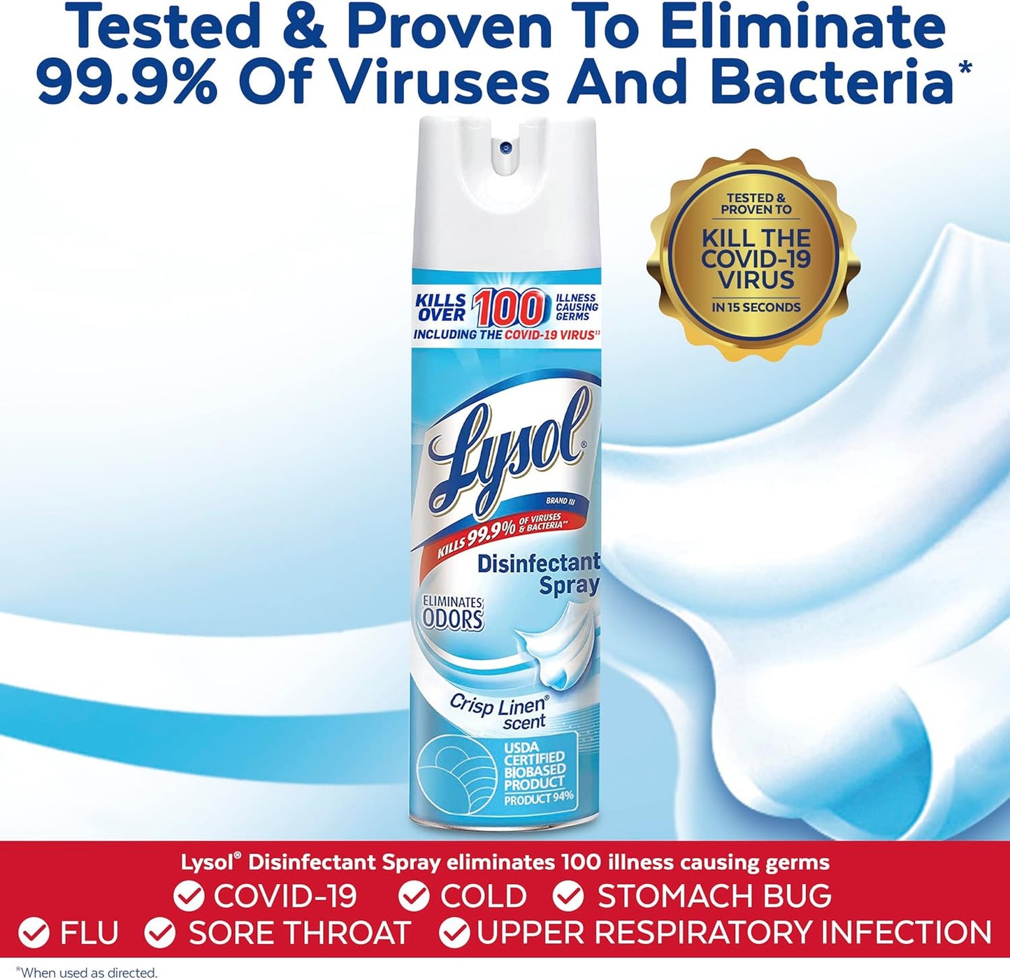 Lysol Bundle containing x2 Lysol Disinfectant Spray for Hard and Soft Surfaces, Crisp Linen, 19 Fl. Oz + Lysol Air Sanitizer Spray, For Air Sanitization and Odor Elimination, White Linen, 10 Fl. Oz