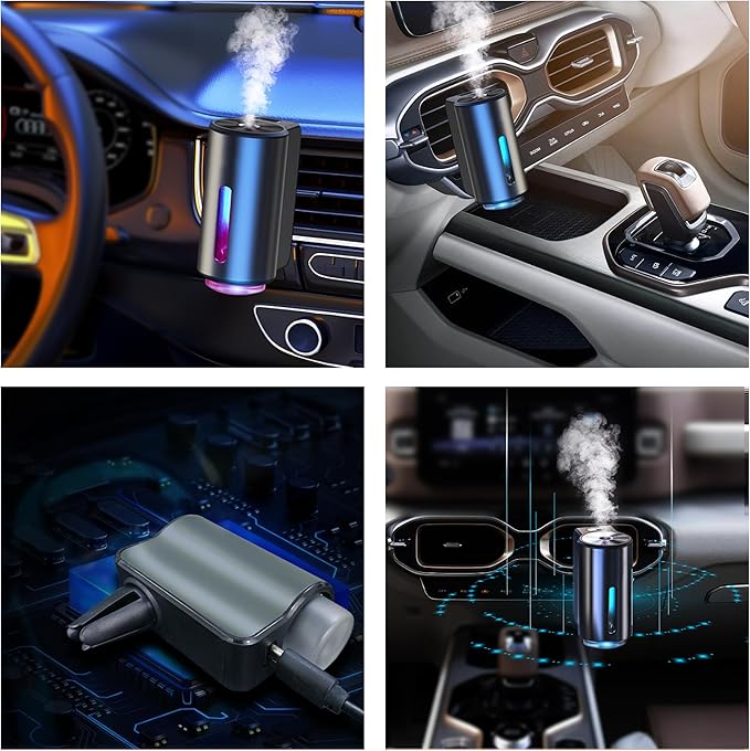 Smart Car Air Freshener with Three Adjustable, Aromatizante para Carro, Rechargeable Smart Car Air Freshener Diffuser(3pcs White tea + Diffuser)