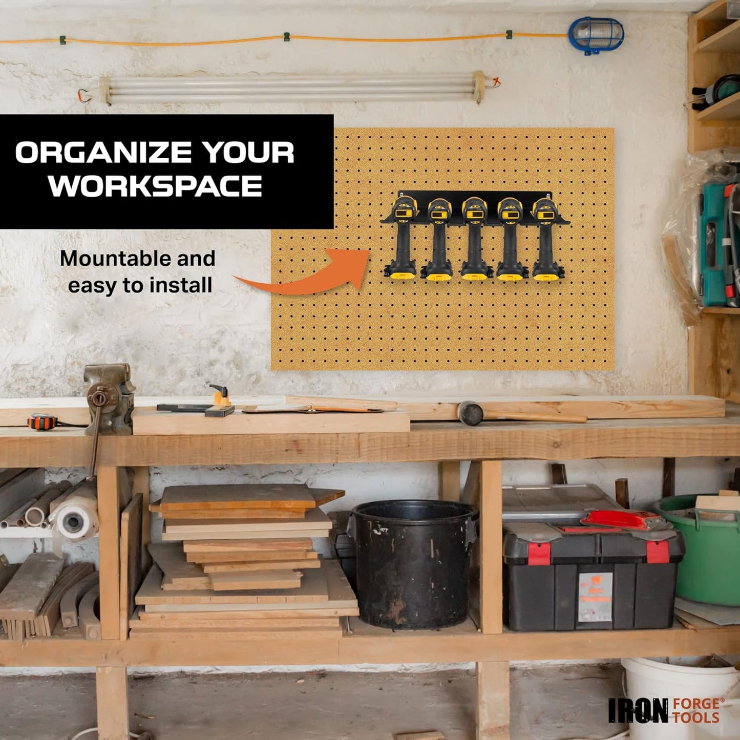 Power Tool Organizer for Shop & Garage - Heavy Duty Drill Power Station, Wall Mounted Rack With 5 Drill Storage Slots, Solid Steel