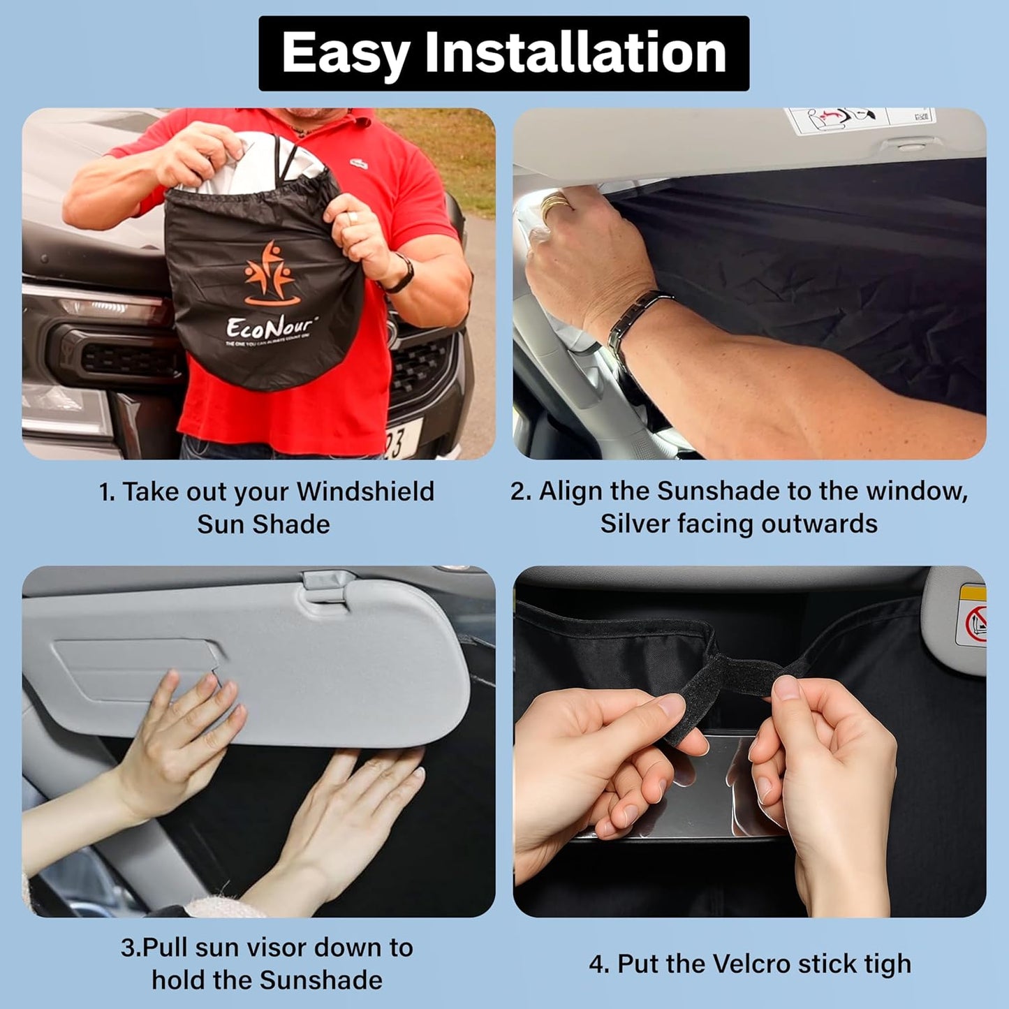 EcoNour Tesla Model S Windshield Sun Shade | Durable 240T Polyester Material Blocks Sun & Heat | Reflective Sun Shield with Storage Pouch | Offers Protection for Car Interior | Tesla Car Accessories