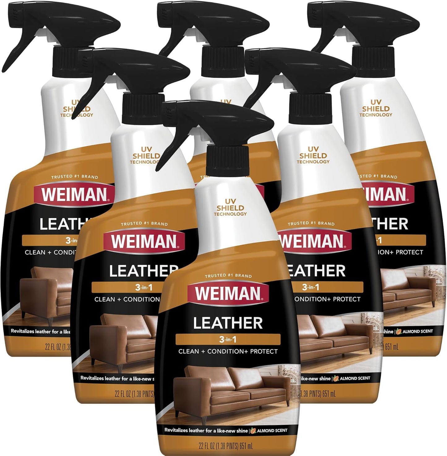 Weiman Leather Conditioner & Cleaner - Restores Surfaces, UV Protectants Help Prevent Cracking or Fading of Furniture, Sofa, Couch, Car Seats, Shoes, Purses, 6 Pack, 22 Oz