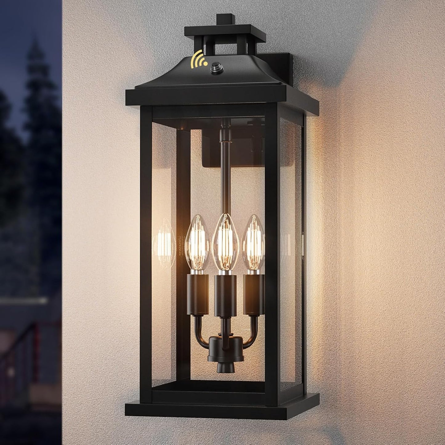 20" Large Dusk to Dawn Exterior Wall Light Fixture 3-Light, Black Outdoor Porch Lantern Wall Mounted, Waterproof Modern Outside Wall Sconce Garage Patio Coach Lamp for House, E12